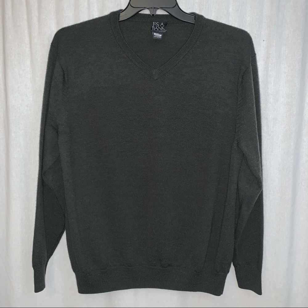 Jos. A. Bank V-Neck Sweater Mens Large Olive Green Executive Collection Knit